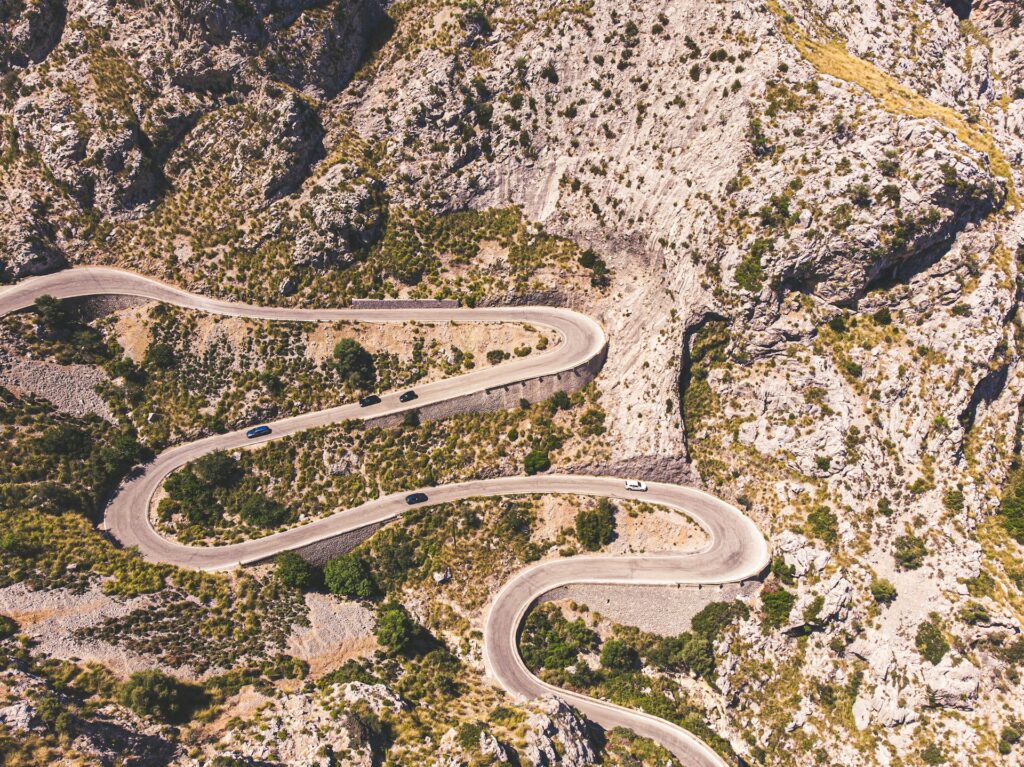 Hairpin road of Sa Calobra in the Tramuntana mountains, a winter cycling route from Pollensa