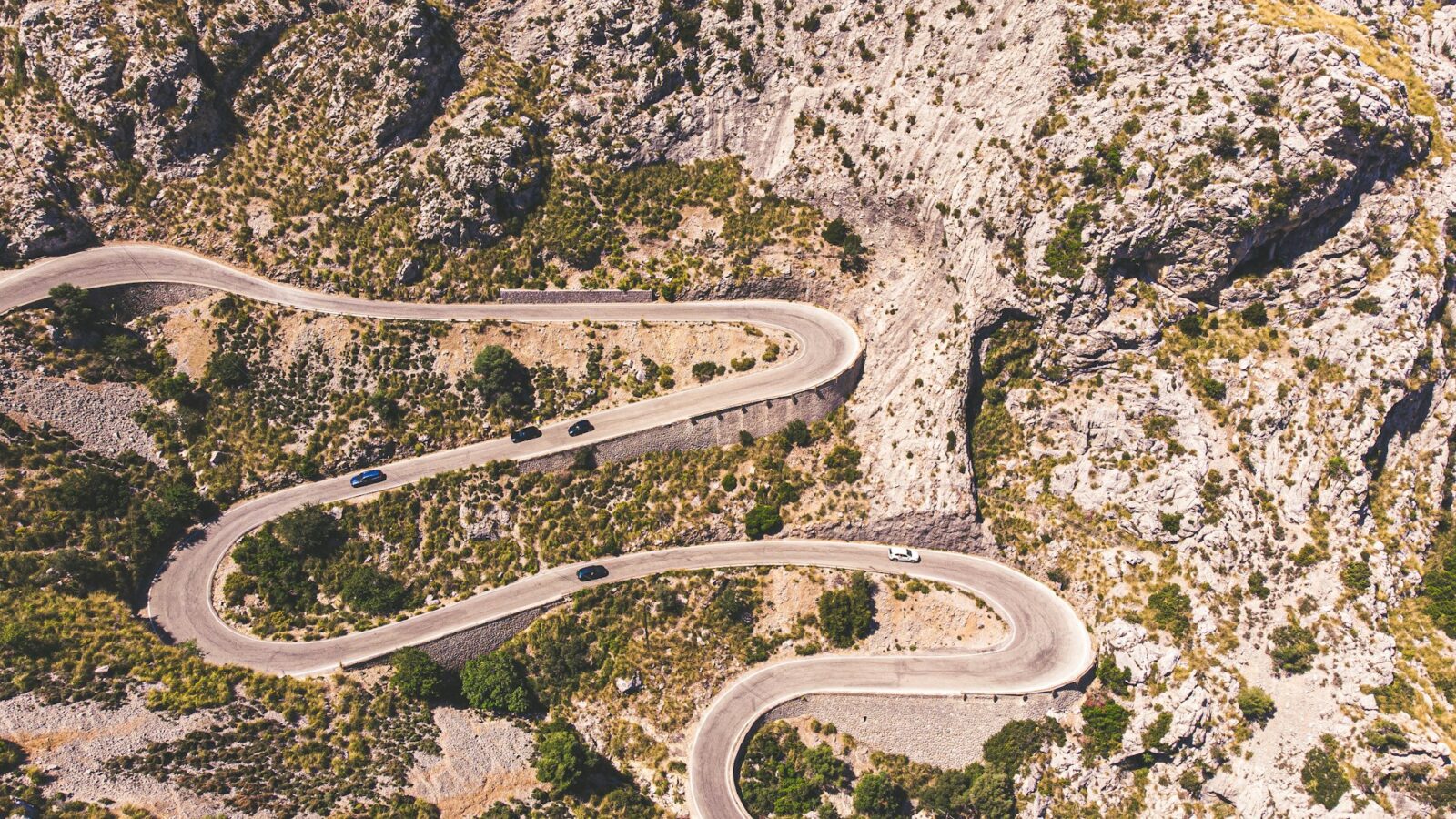 Hairpin road of Sa Calobra in the Tramuntana mountains, North Mallorca — cycling from Pollensa