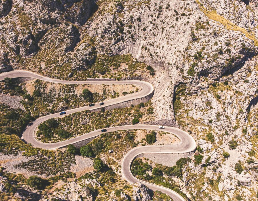 Hairpin road of Sa Calobra in the Tramuntana mountains, North Mallorca — cycling from Pollensa