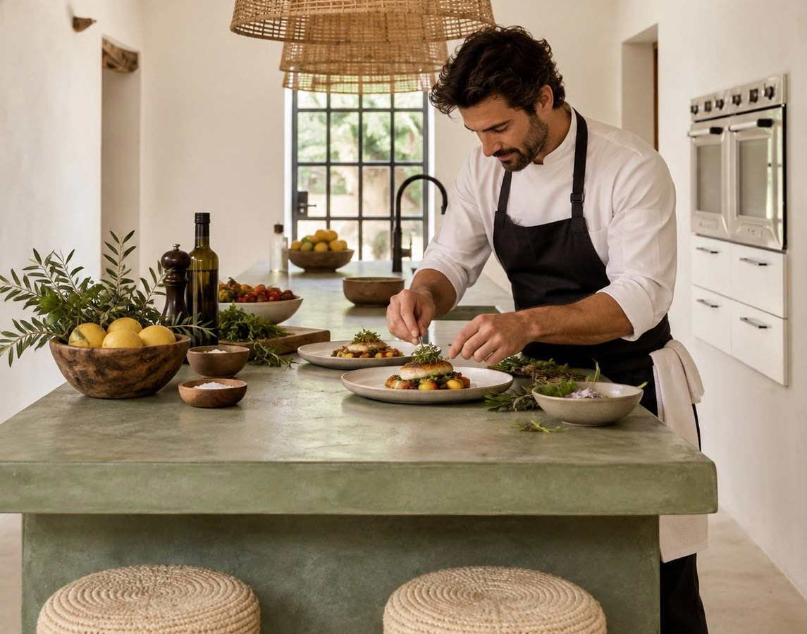 Private chef preparing dinner at a Pollensina villa in Mallorca