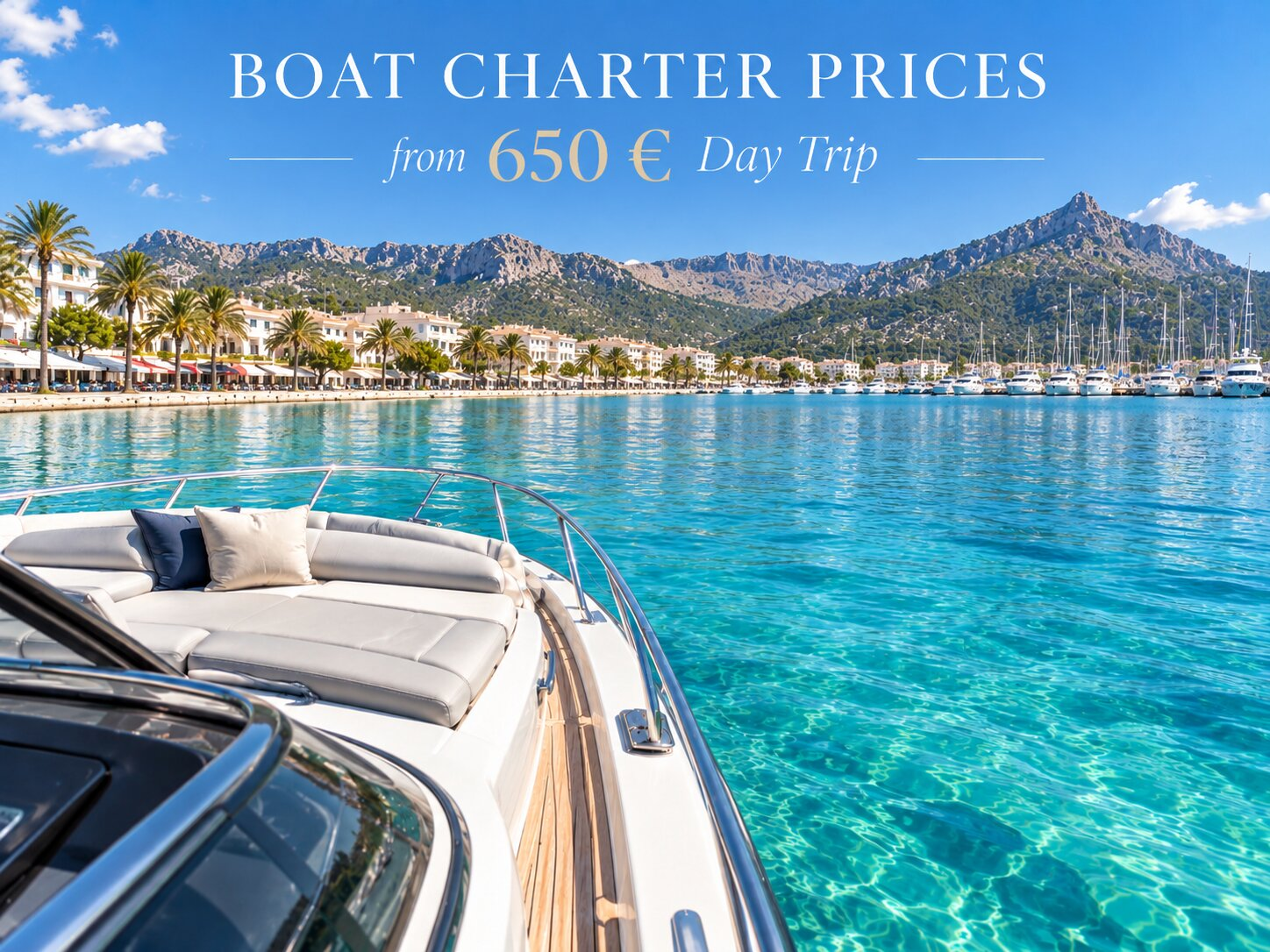 Boat charter in turquoise water Pollensa, Bay of Pollensa